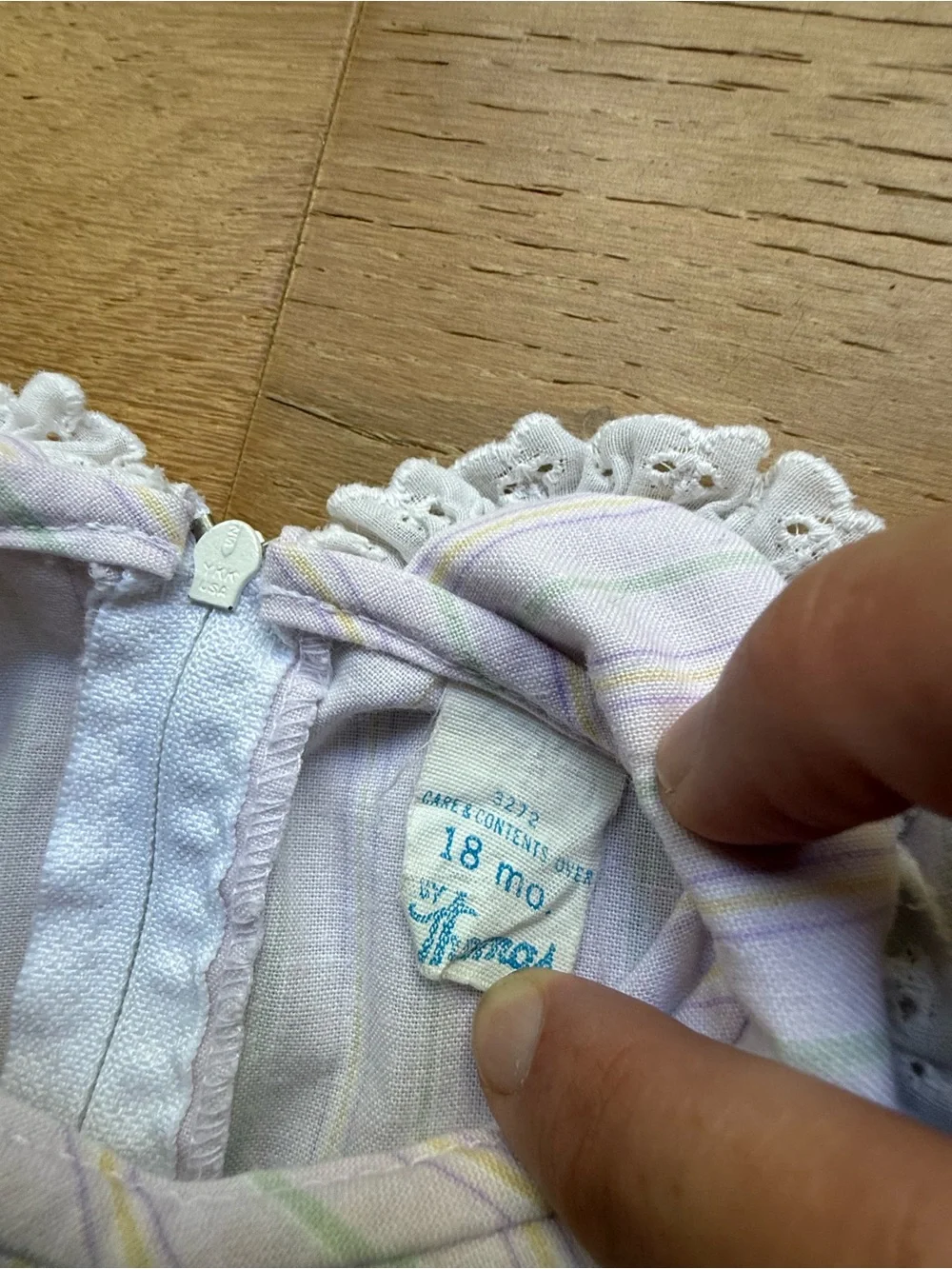 Vintage “By Thomas”  Baby Girl Romper – Pink Stripe Ruffle Collar 18 months